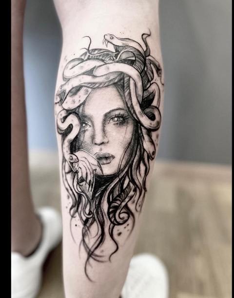 1.-Gorgeous-Medusa-Tattoo-on-Calves 