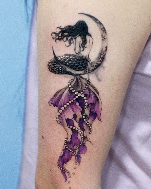 Lovely-Black-and-Purple-Mermaid-Tattoo 