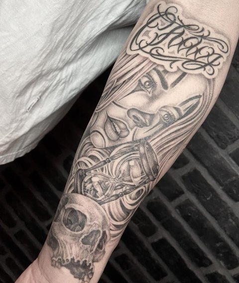 Attractive-Artsy-Forearm-Chicano-Tattoo 