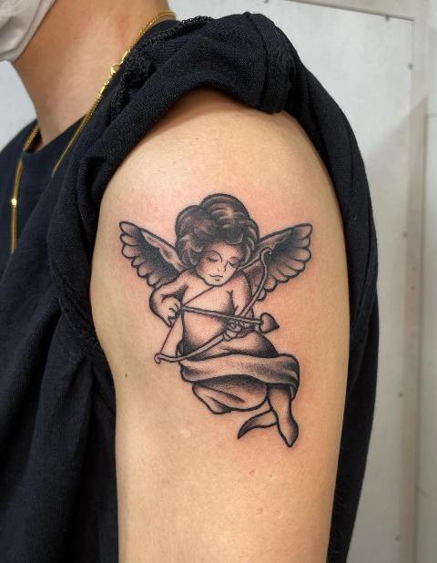 Attractive-Little-Angel-Shoulder-Tattoo-Design 