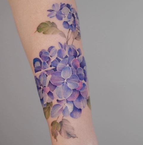 Attractive-Hydrangea-Tattoo-On-Arm 