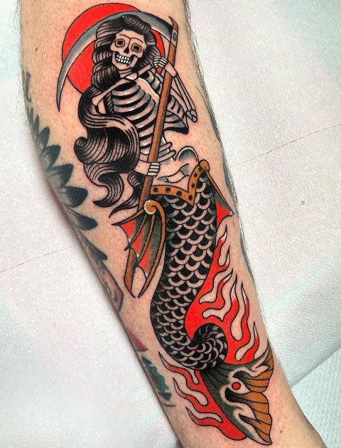 Attractive-Skeleton-Mermaid-Tattoo-Design 