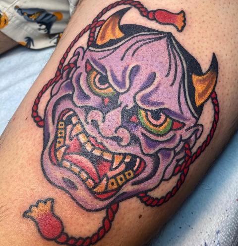 Attractive-Purple-Hannya-Mask-Tattoo 