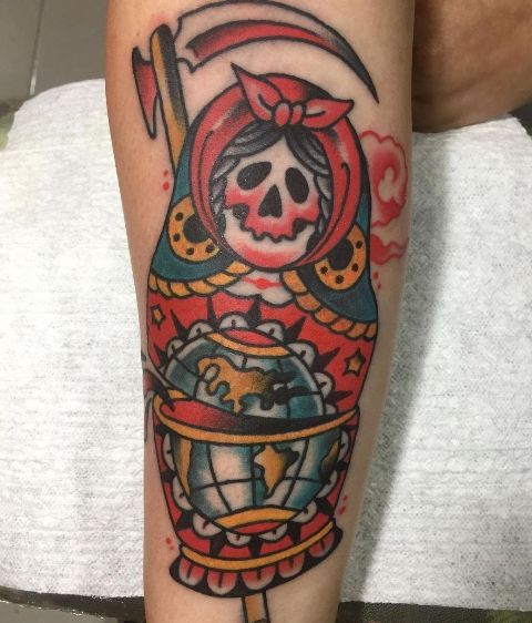 Amazing-Forearm-Sleeve-Matryoshka-Tattoo
