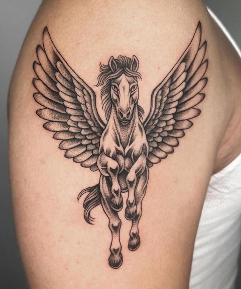 Gorgeous-Pegasus-Shoulder-Tattoo 