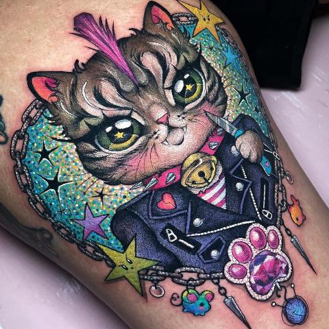 Gorgeous-Colorful-Cat-Glitter-Tattoo 