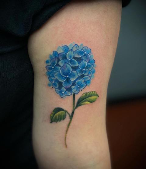 Gorgeous-Light-Blue-Hydrangea-Tattoo 