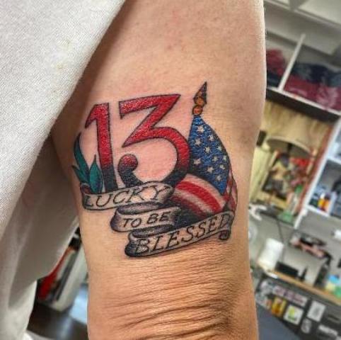 Gorgeous-USA-Flag-Lucky-13-Tattoo 