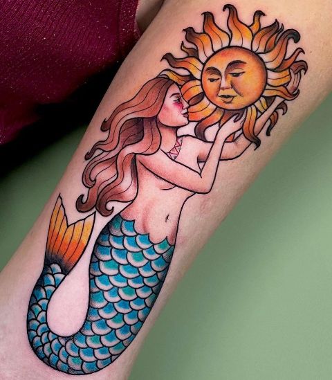 Lovely-Mermaid-Tail-and-Geometric-Shapes-Tattoo 