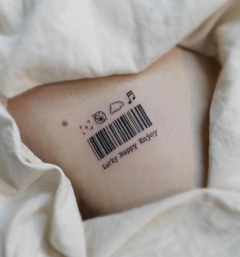 Attractive-Barcode-Tattoo-with-Small-Objects 