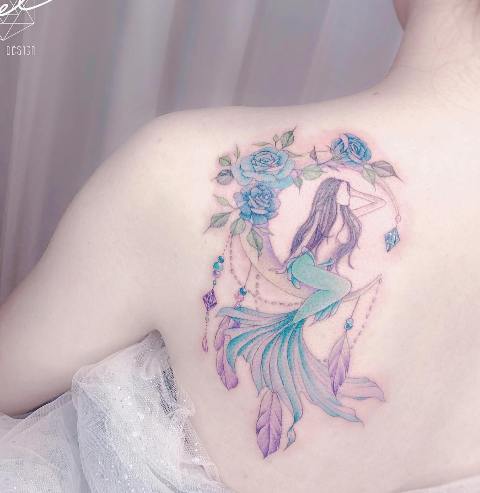 Wonderful-Mermaid-&-Sun-Tattoo-Arm-Tattoo 