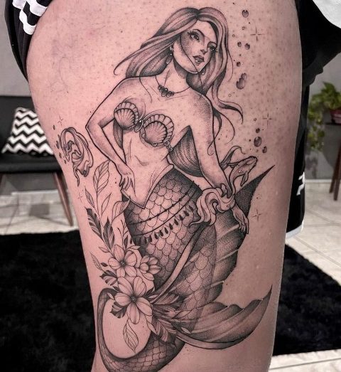 Fabulous-Floral-Mermaid-Tattoo-Design 