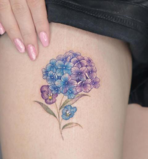 Gorgeous-Blue-&-Purple-Hydrangea-Tattoo 