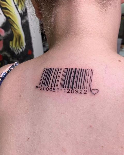 Stunning-Barcode-Tattoo-on-Neck-for-Women 