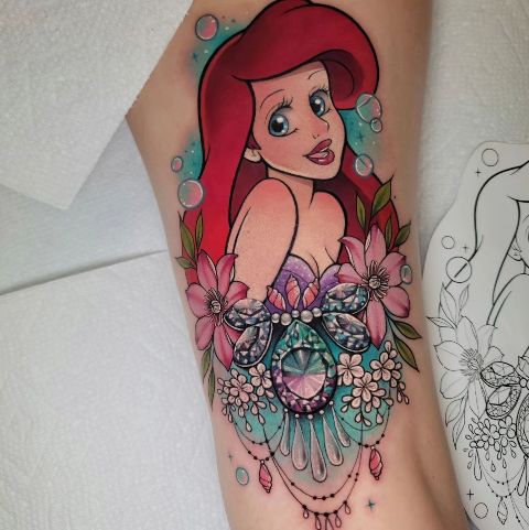 Stunning-Mermaid-Ariel-Portrait-Tattoo 