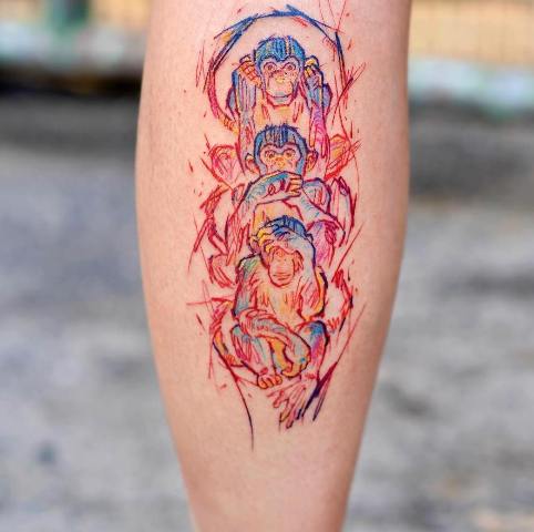 Spectacular-Calf-Hear-No-Evil-See-No-Evil-Tattoo 