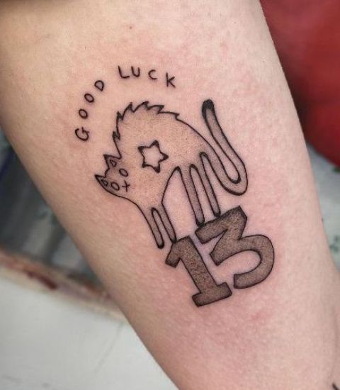 Lovely-Dotwork-Lucky-13-Inner-Arm-Tattoo 