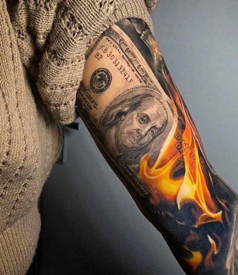 Wonderful-Big-Sleeve-Money-Tattoo 