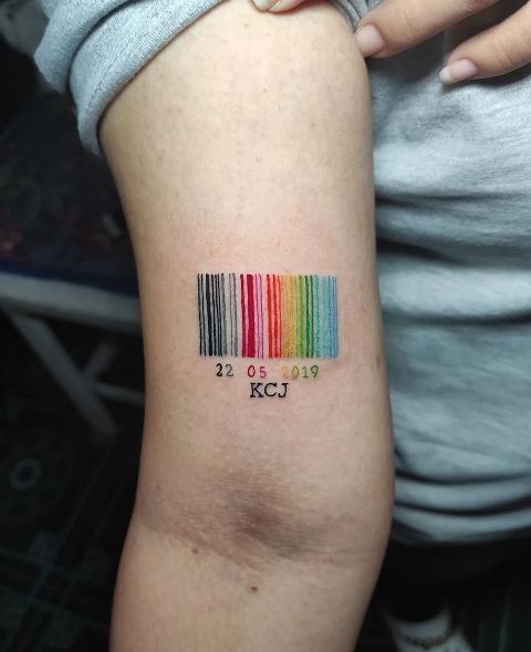 Attractive-Rainbow-Barcode-Tattoo-on-Inner-Arm 