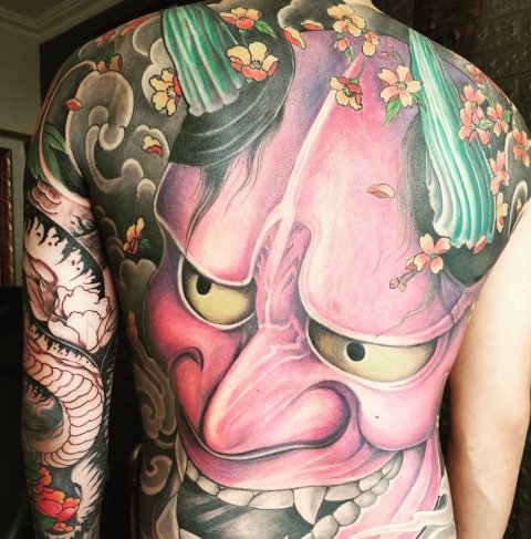 Wonderful-Full-Hannya-Mask-Tattoo-on-Back 