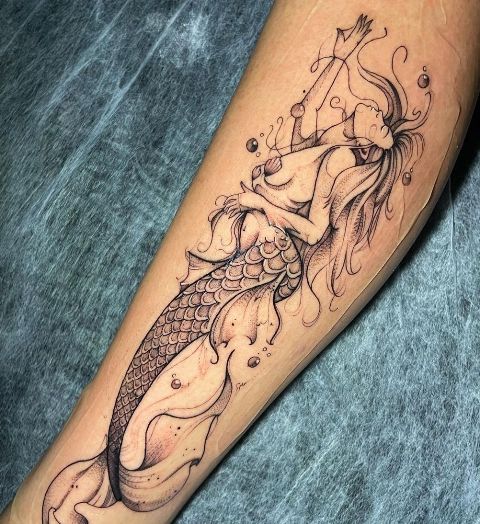 Attractive-Blackwork-Mermaid-Forearm-Tattoo 