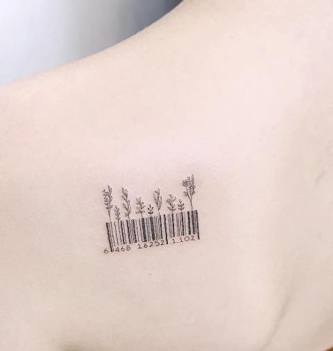 Amazing-Barcode-Tattoo-with-Leaves 