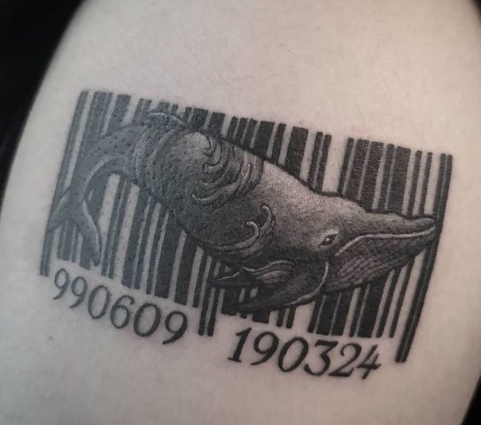 Lovely-Barcode-Tattoo-with-Whale-Design 