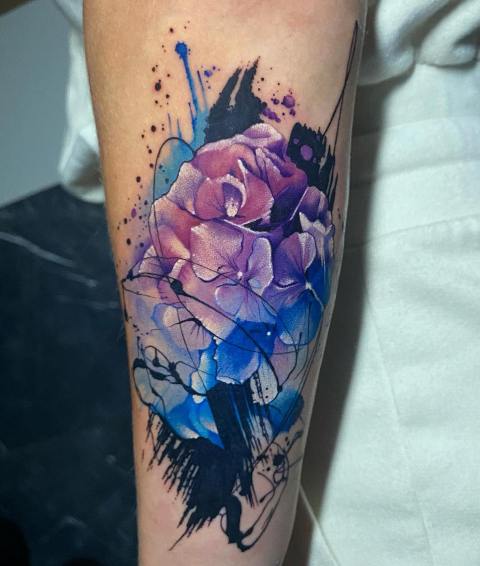 Lovely-Fun-Purple-Hydrangea-Tattoo 