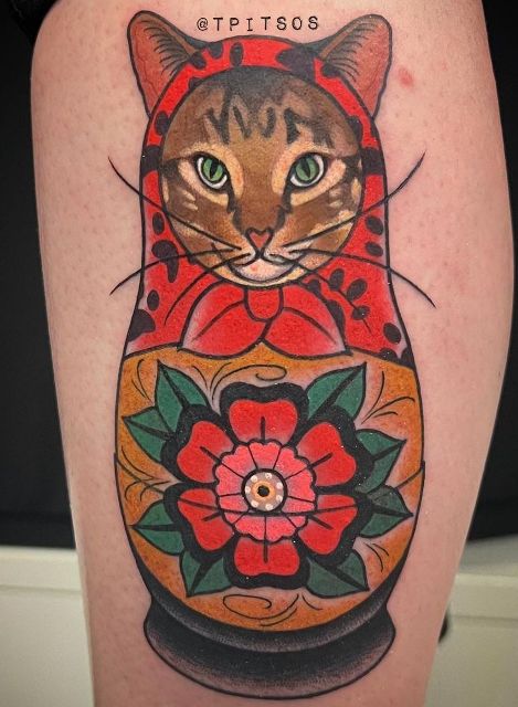 Lovely-Cute-Cat-Matryoshka-Tattoo
