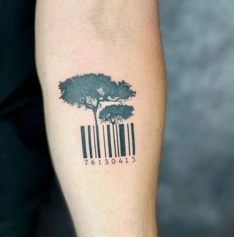 Amazing-Barcode-Tattoo-Design-with-Trees 