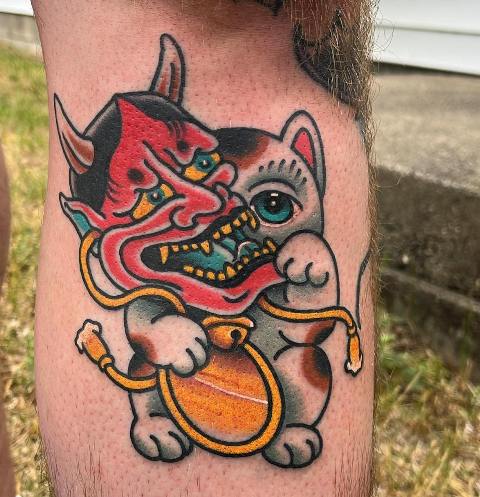 Amazing-Cute-Cat-with-Hannya-Mask-Tattoo 