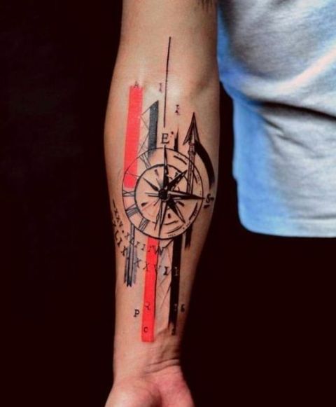 Gorgeous-Compass-Clock-Arm-Tattoo 