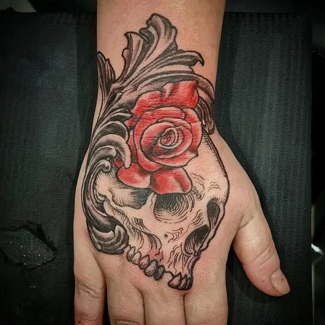 Stunning-Red-Filigree-Rose-and-skull-Tattoo 