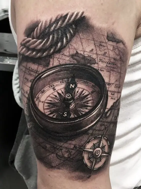 Lovely-3D-Compass-Half-Sleeve-Tattoo 