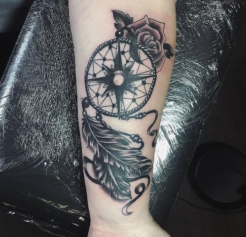 Fabolous-Compass-Dreamcatcher-And-Rose-Tattoo 