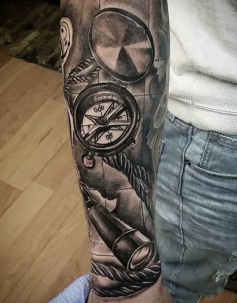 Stunning-Compass-Tattoo-for-Full-Arm 