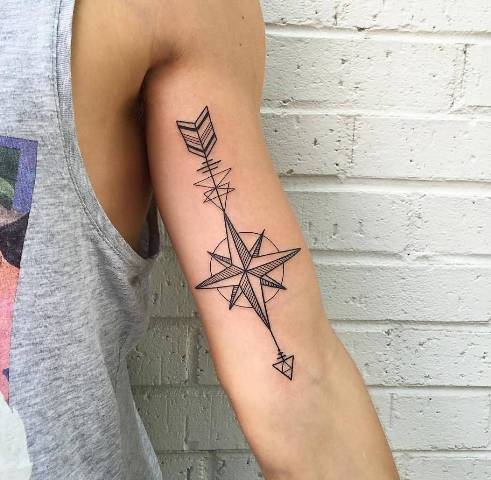 #20:-Gorgeous-Arrow-Compass-Sleeve-Tattoo 