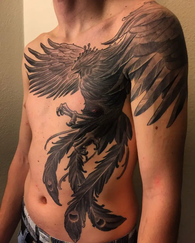 Fabolous-Bold-Flying-Phoenix-Chest-Tattoo 