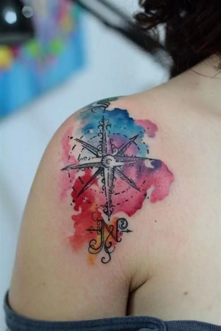 Lovely-Watercolor-Compass-Tattoo 